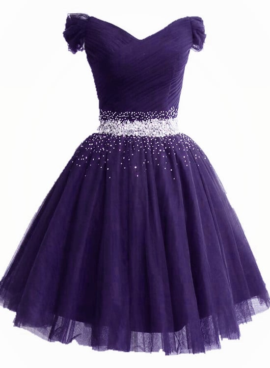 Lovely Knee Length Purple Sequins Prom ...